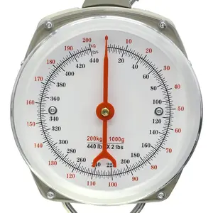 440lb/200kg. Big Game Scale，Large Capacity Hanging Spring Dial Weight Scale with 2 S-Hooks for Kitchen Fishing (Easy to Read Dial)