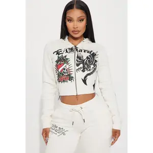 Ed Hardy Dragon Heart Zip Front Hoodie - Ivory Y