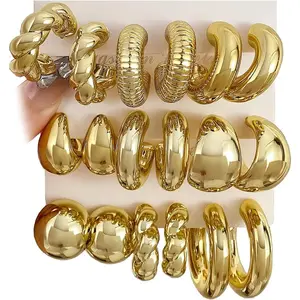 24 Pairs Gold Hoop Earrings Set for Women Hypoallergenic Chunky Chain Twisted Open Hoops Dangle Earring Packs for Birthday Party Christmas Fashion Jewelry Gift Silver Stainless Steel Hoop Earrings brillify  jewelry Versatile Hoop Earrings Set