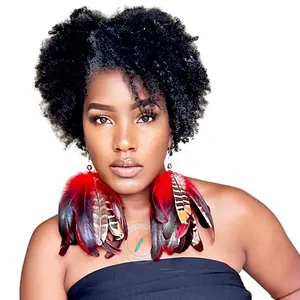 Red Schlappen  Short Tassel Feather Earrings