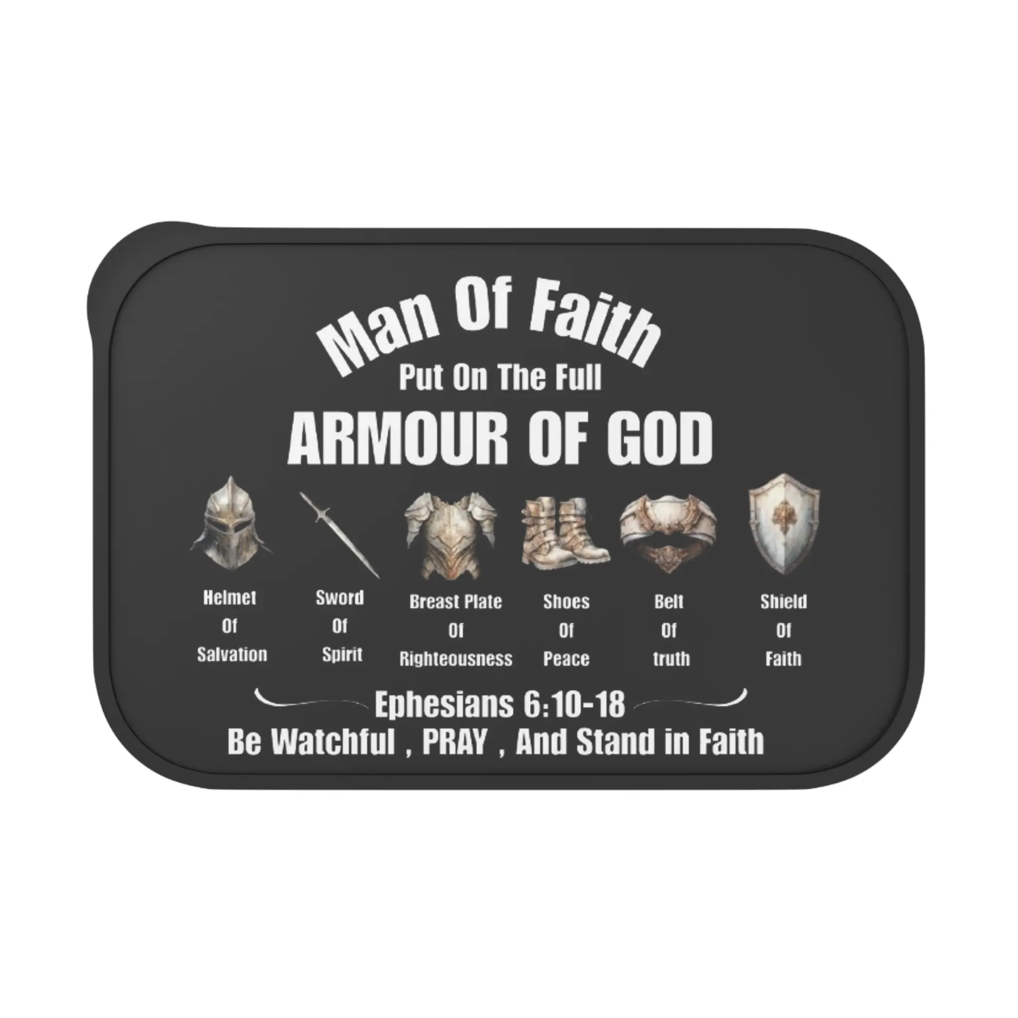 Armor of God design PLA Bento Box with Band and Utensils | Christian Scripture Ephesians