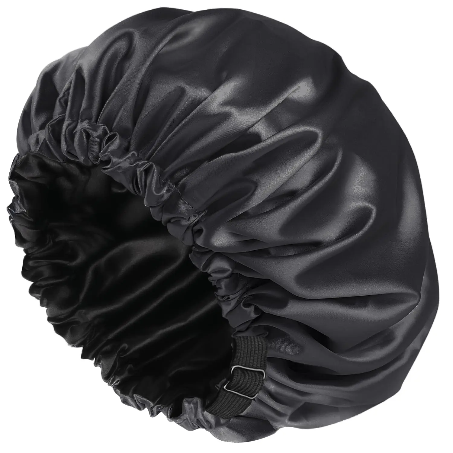 Shower Caps, Silk Lined Shower Cap for Women,,Adjustable Size, Washable & ,Large Satin Shower Cap-Black