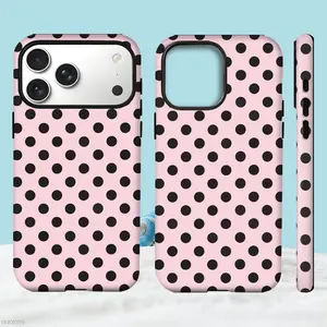 Fashionable Black Polka Dots Pattern Phone Case for iPhone 17 Pro Max 17Air 16 Plus 15 14 13 12 11 Shockproof Durable 2 in 1 Protective Cellphone Casing Cover
