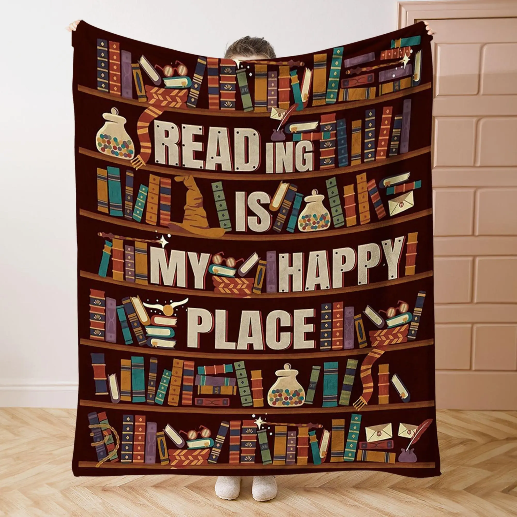 Book Lovers Gift Blanket, 1 Count Soft Comfortable Throw Blanket, Cool Bedroom Bedding Blankets for Home Office Camping