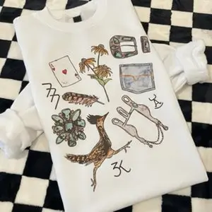 Blue Western Roadrunner Collage Western Graphic Crewneck & Tee Pullover, Western Rodeo Boutique, Vintage USA Country Concert Tour, Women’s Tops Outfits, Cowgirl Hoodie, Western Outfits Women Tops, Music T-shirt, Sweatshirt