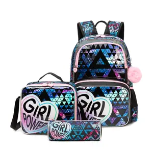 All-in-One Galaxy Style Backpacks for Kids School Backpack for Girls Elementary Primary School Bags Bookbags with Lunch Bag and Pencil Case