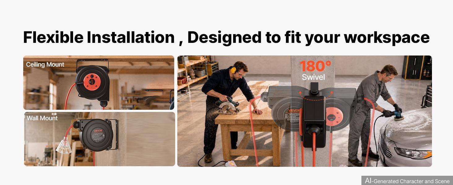 【BackToSchool】VEVOR Retractable Extension Cord Reel 25FT Heavy Duty 14AWG/3C SJTOW Red, for Ceiling/Wall Mount, 13A Circuit Breaker, Automatic Retractable Power Cord, Lighted Triple Tap, with 180° Swivel Bracket 【BackToSchool】VEVOR Retractable Extension Cord Reel 25FT Heavy Duty 14AWG/3C SJTOW Red, for Ceiling/Wall Mount, 13A Circuit Breaker, Automatic Retractable Power Cord, Lighted Triple Tap, with 180° Swivel Bracket