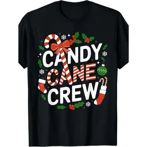 Unisex Short Sleeve T-Shirt "Candy Cane Crew" Christmas Graphic Tee - Festive Peppermint Striped Design with Holiday Decor Elements Soft Fabric for Group Gatherings Ideal Gift for Christmas Enthusiasts, Candy Lovers & Holiday Squad Outings