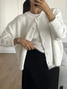 Women's Vintage Soft Multifunctional Knitted Cardigan, Autumn Winter New Arrival, Back-To-School Season, Button Design, Round Neckline