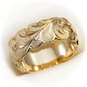 HuaJie Trendy Floral Men's Ring, Unique Vintage Minimalist Single Ring, Niche Textured Wave Pattern Index Finger Ring