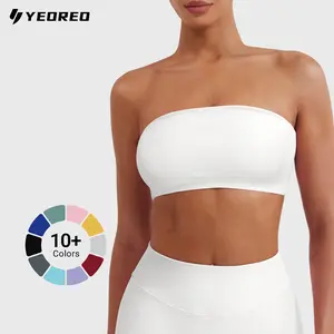 YEOREO Strapless Bandeau Sports Bra for Workout Seamless Tube Top Gym Padded Wireless Bra