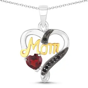 Genuine Black Spinel and Garnet Mom Heart Necklace