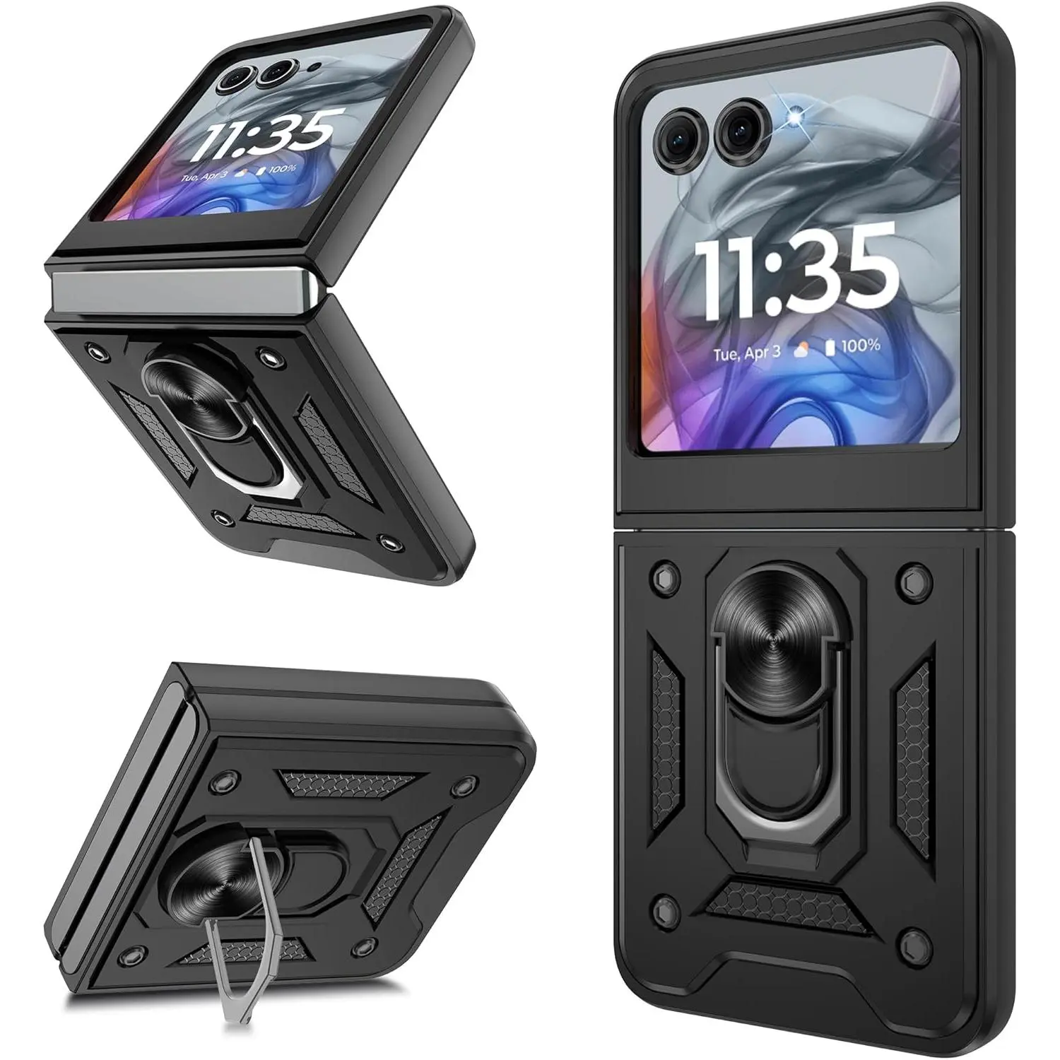 Heavy-Duty Shockproof Cellphone Casing with Metal Kickstand, Slide Camera Cover, Military-Grade Drop Protection - Accessories for Samsung Galaxy Z Fold 3-7/Z Flip 3-7 & Motorola Razr 40/40 Ultra/50/50 Ultra/60 Ultra Devices