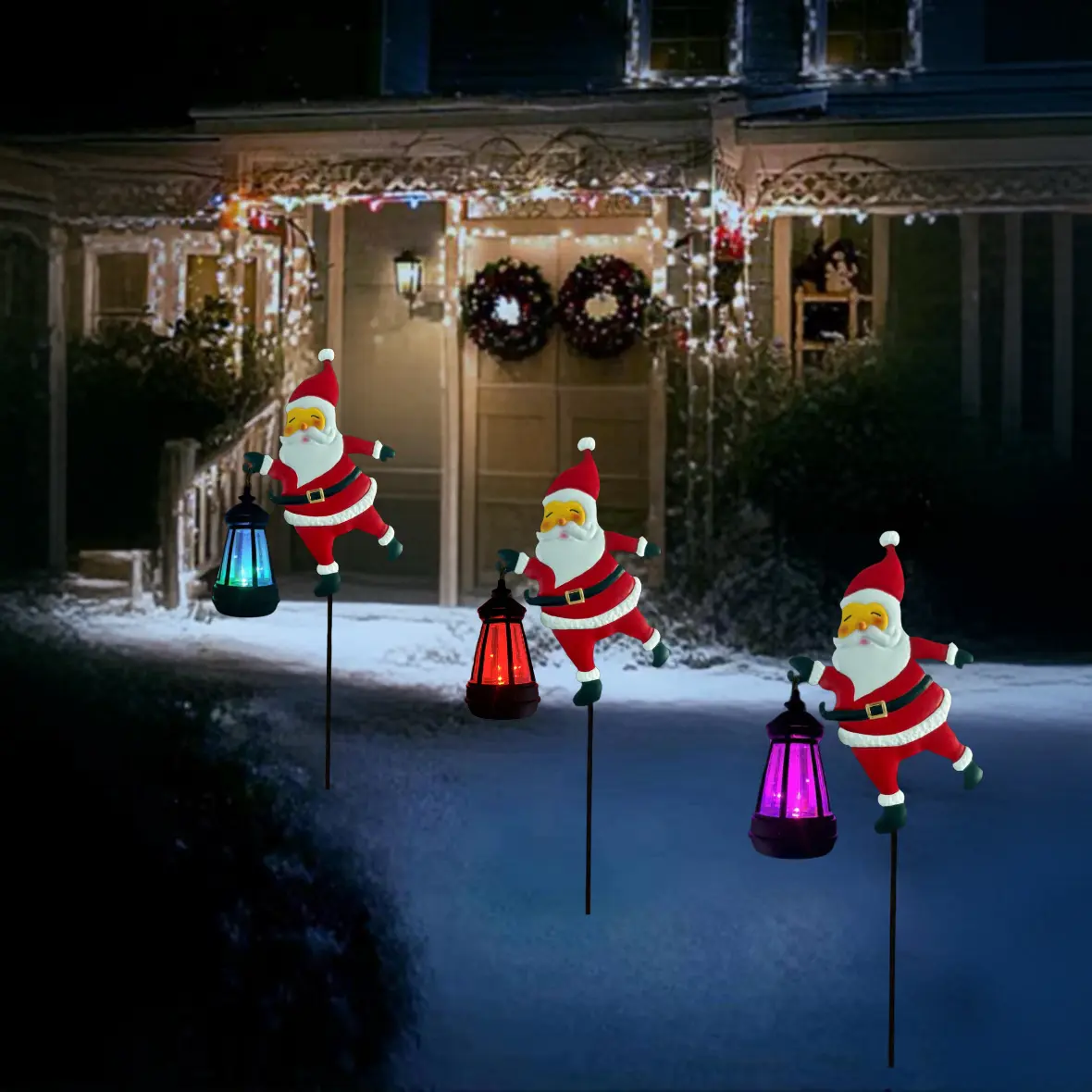 RUIDEL MICHAELS two outdoor solar-powered Santa Claus lanterns, IP65 waterproof holiday outdoor hanging lights, warm white light or multicolor Christmas garden landscape decorative lights, continuous nighttime illumination, suitable for Christmas decorati