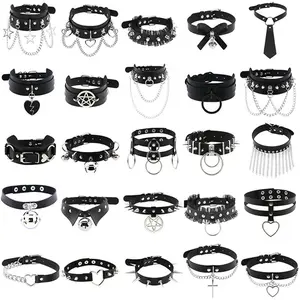 1Pc Harajuku Cosplay Rivet Star Punk Rock Gothic Women Collar Sexy PU Leather Heart Cross Spike Hip Hop Bondage Choker Jewelry