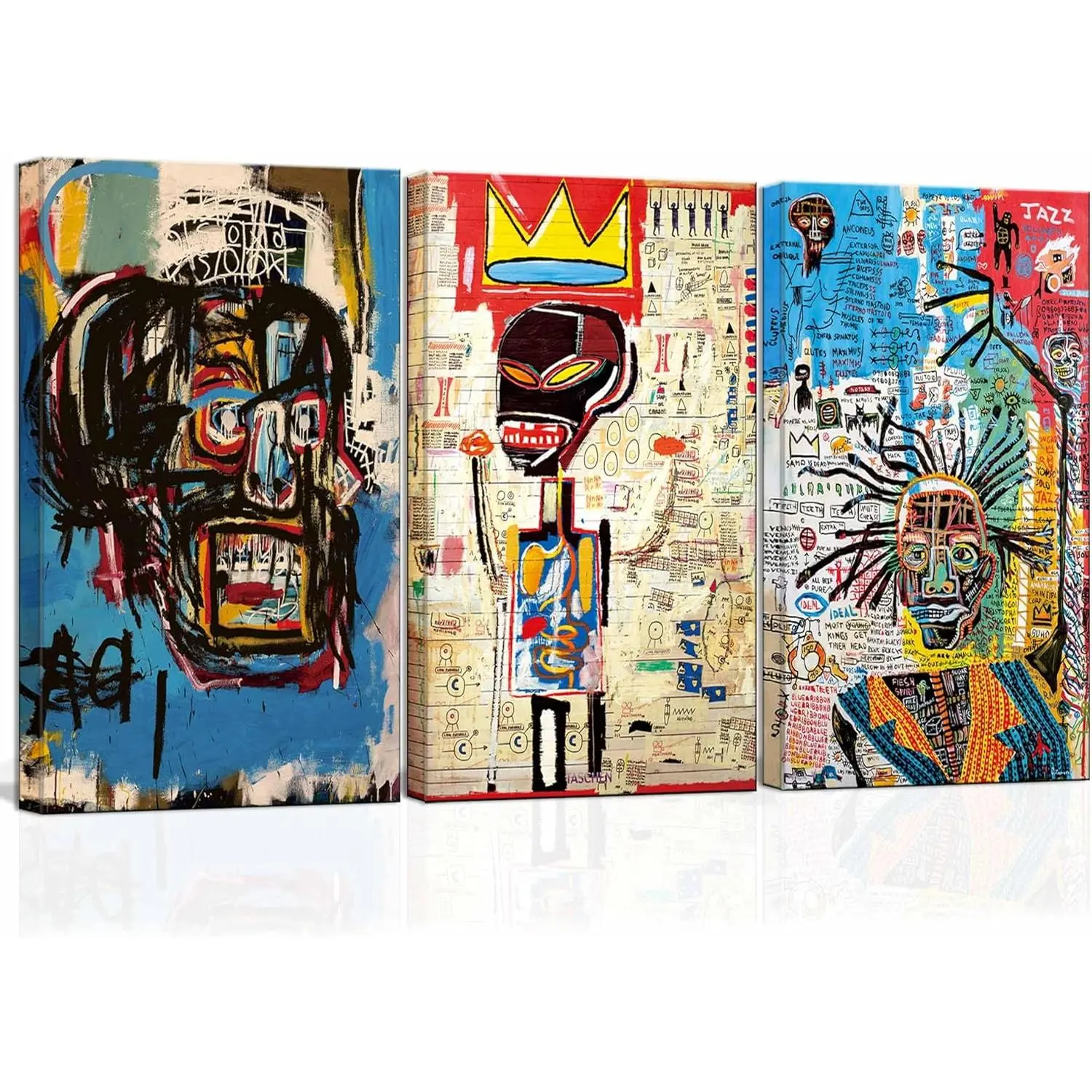 3 Pcs of Street Art Blue Graffiti Wall Decor Print Modern Artist Aesthetics Canvas Paintings Artwork Abstract Picture Poster Man Cave Living Room Bedroom Bathroom Office Home Decorations Ready To Hang