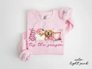 Golden Retriever T-Shirt, Sweatshirt & Hoodie – Christmas Dog Gifts, Pink Crewneck Classic Cotton