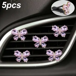 5 Counts Crystal Butterfly Car Vent Clip, Cute Interior Decoration for Air Conditioning Vents, Shiny Small Crystal Butterflies for Cars, Car Interior Accessory