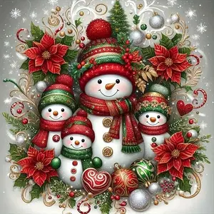Christmas Snowman Family Diamond Art Kits for Adults Beginner - DIY Full Round Drill Diamond Dots Gem Art Kits for Adults, Home Wall Decor 12 x 12Inch
