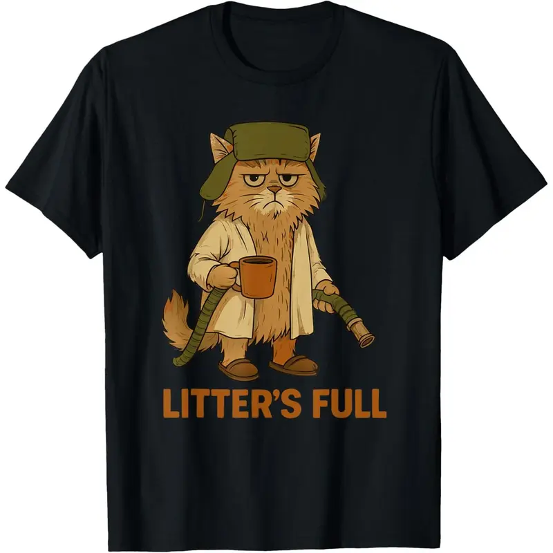 Men's Light Cotton Short-Sleeve Round Neck Graphic Print T-Type Tee - Breathable, Chic Korean Casual, Cute Vintage Preppy Top for Funny Cat Lovers, Christmas Party, Date