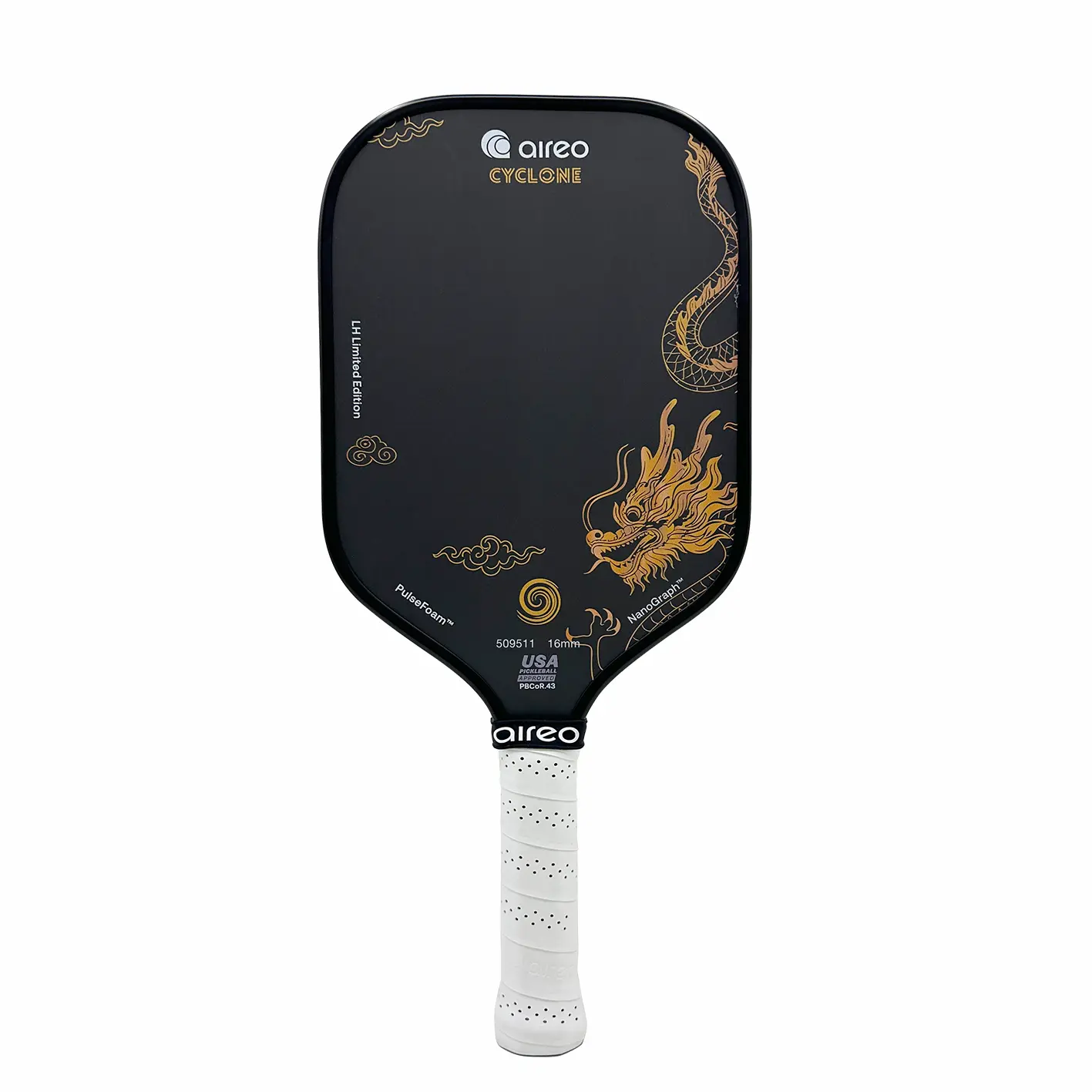 LH Dragon Limited Edition USAP PBCoR .43 certified AIREO Cyclone 16mm Pickleball Paddle – NanoGraph Grit Surface with PulseFoam™ Power Core for Pro-Level Performance