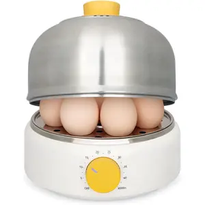Rapid Egg Cooker, Electric Egg Boiler and Steamer Machine, 9 Egg Capacity, Stainless Steel, Auto Shutoff with Silent Timer, 400W (White)