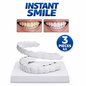 [3 PACK] Adjustable Denture Teeth Set PerfectFit Whitening SnapOn Silicone, Portable Denture Braces Decorate, Reusable Custom Fit False Teeth Veneers for Men and Women Daily Use