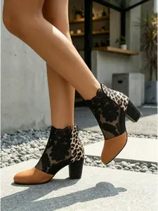 Summer New Lace Mesh Heeled Sandals, Breathable Hollow Out Fairy Style, Versatile Slimming Short Boots, Fashion PU Leather