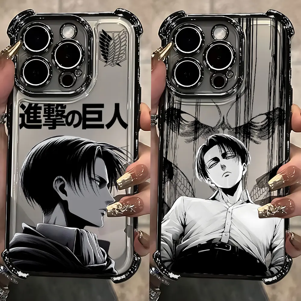 Attack on Titan Levi Plating Anti-Fall Airbag Smartphone Case, Compact Handheld Cellphone Cover for iPhone 17-11 Devices, Fashionable Christmas Gift for Anime Fans, Casing