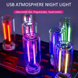 Car USB Night Light Glass Bottle LED Lamp, Touch Adjustable Dimmable Mini USB Atmosphere Light for Auto Interior & Bedroom, Portable Plug and Play – Multi-Color Options