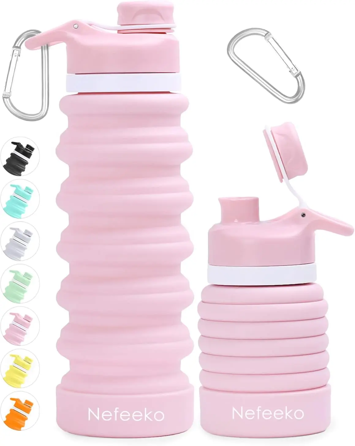 Nefeeko Collapsible Water Bottle, 26oz Silicone Foldable Water Bottles | Leakproof BPA Free Travel Water Bottles with Carabiner,Portable Sport Water Bottles for Camping,Hiking Outdoor Indoor Sport