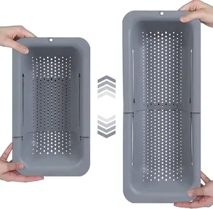Over the Sink Colander Strainer Basket - Wash Vegetables and Fruits, Drain Cooked Pasta and Dry Dishes - Extendable - New Home Kitchen Essentials (Grey, 1 Pack)