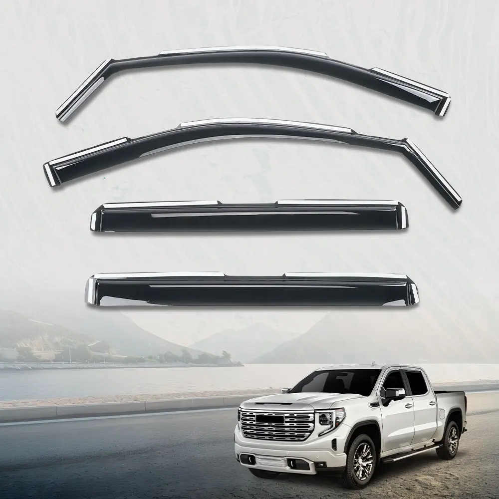 MOTOR GPLUS Acrylic Sunvisor Side Window Deflectors & Visors Set of 4 - Tinted, Rain Guard, Sun Protection, Durable, High-Precision, Peel-Stick, Vehicle Specific for 2019-2026 GMC Sierra 1500 Crew Cab (As the Picture)
