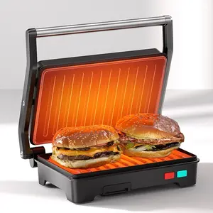 Panini Press Grill, 3-in-1 Electric Grill, 180 Degrees Openable, Non-Stick Plates, With Grease Tray, Sandwich Maker & More, Fast Preheat & Dual Heating Plates, Floating Hinge, Easy Cleanup