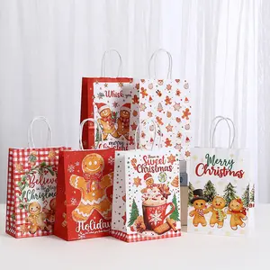 Christmas Gingerbread Man Handbags, Printed Shopping Bags, Cowhide Paper Party Gift Bags, Gift Package, Festive Holiday Packaging