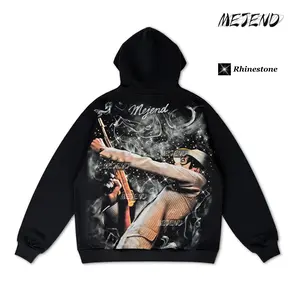 MeJend Graphic Tee, Rhinestone Hoodie, Unisex Streetwear, 100% Cotton T-Shirt and Pullover Hooded Sweatshirt, Casual Fashion for Men and Women