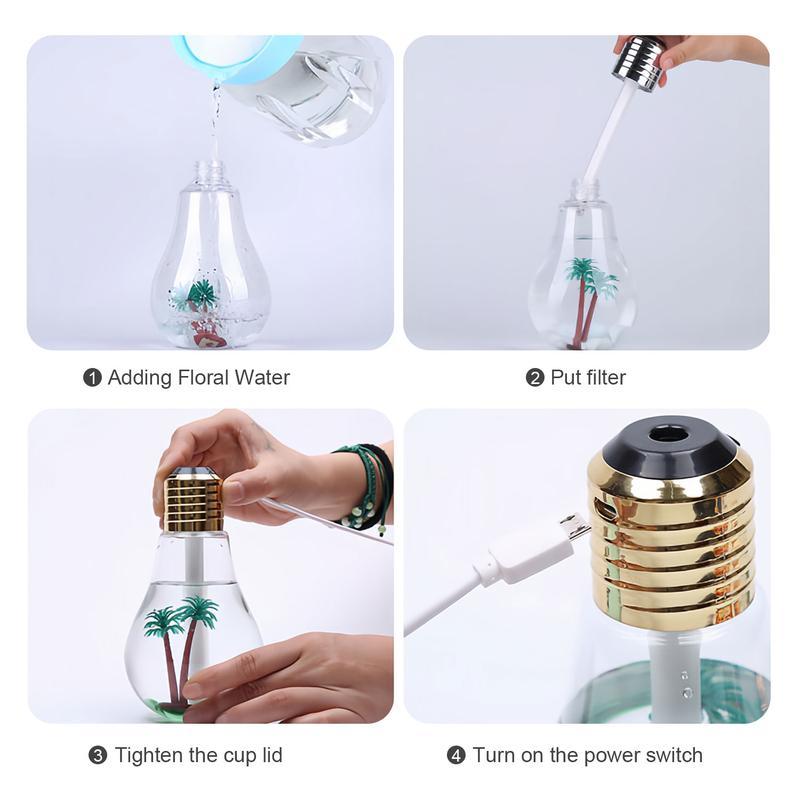 Automatic color-changing light bulb humidifier: 400ml aroma diffuser with decorative PET inner liner, 6-hour silent spray function, essential oil diffuser, suitable for home, office, yoga, and other occasions.