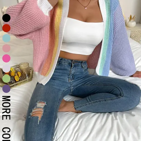 Women's Patchwork Print Drop Shoulder Open Front Cardigan, Aesthetic Fashion Casual Fit Long Sleeve Knitwear for Spring and Fall Daily Wear Knitting