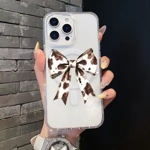 Magnetic Compatible Case for iPhone 17 16 E Pro Max 15 Plus 14 13 12 11 XS XR, Cow Print Bow Aesthetic Print | Shockproof, Silicone, Lightweight, Scratch Resistant, and Trendy Protection