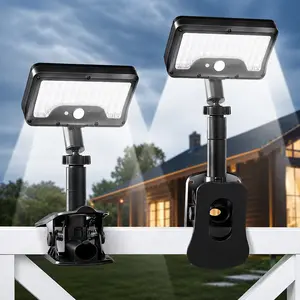 Clip On Solar Lights Outdoor with Motion Sensor, 92 LEDs, Solar & USB Rechargeable, 360° Rotatable Head, 3 Lighting Modes, IP65 Waterproof Security Light for Fence, Deck, Gutter, Patio & Camping
