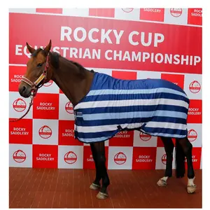 Spring and autumn style knitted striped color-blocking quality horse blanket, with multiple adjustable buckles to prevent mosquitoes and protect the horse's skin. Equestrian large horse clothes for summer, available in multiple colors and sizes.