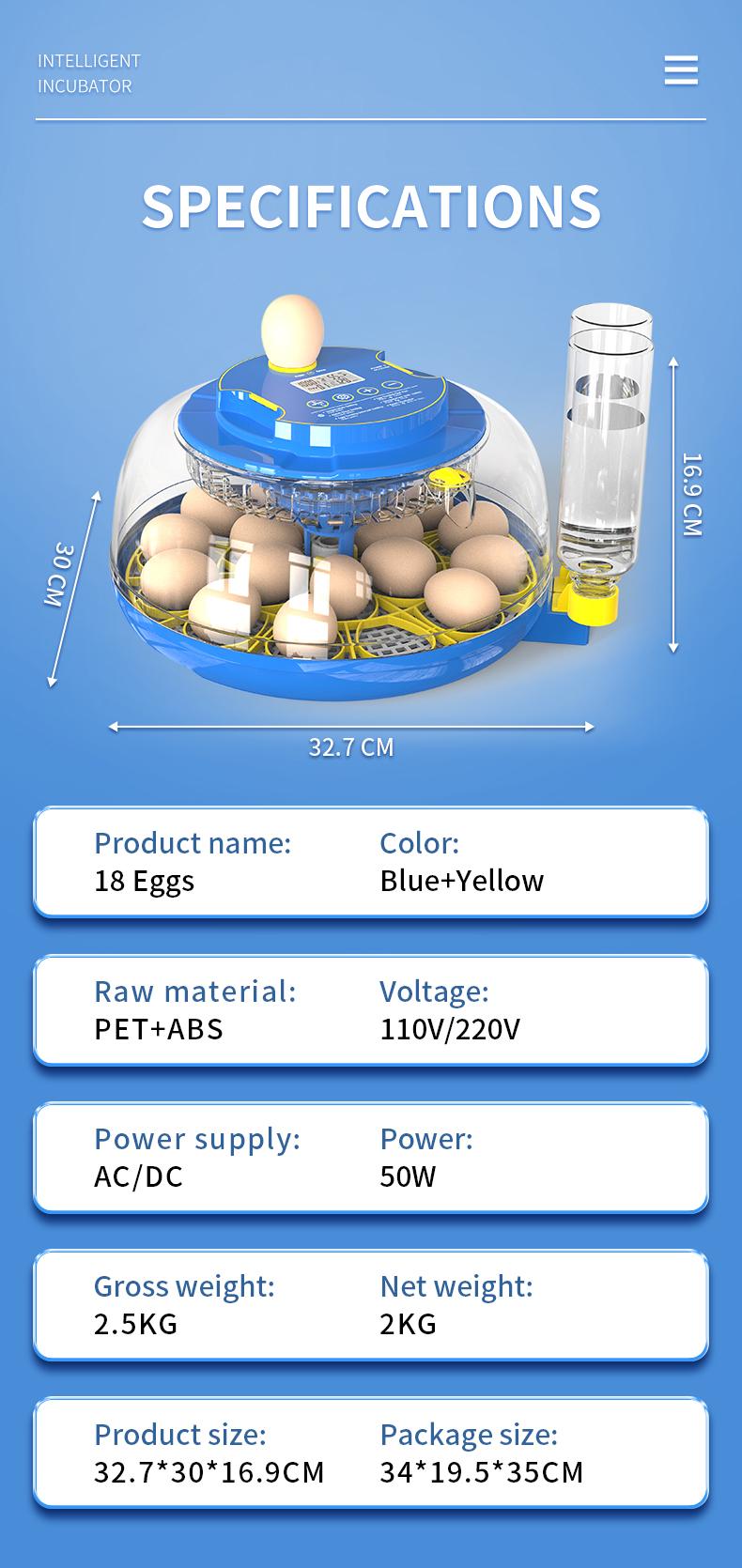 18 Egg Incubator for Hatching Eggs, Egg Incubators with Automatic Egg Turning, Temperature and Humidity Control, Egg Candler, Automatic Water Bottle Refill, Incubator for Chicken, Ducks, Goose