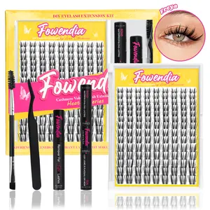 Fowendia Freya Lashes Cluster Lashes C D Curl DIY Lash Extension Kit and Lash Clusters 8-18mm with Bond Seal and Remover - Ultra-Thin Transparent Bands, Lash Magic Anime False Lash Extension Kit, Makeup Cosmetic