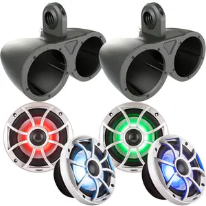 Two pairs of Wet Sounds XS-65i-S-RGB LED 6.5" 60 Watt RMS Speakers with Kicker KMTED Black Tower/Roll Bar Enclosures