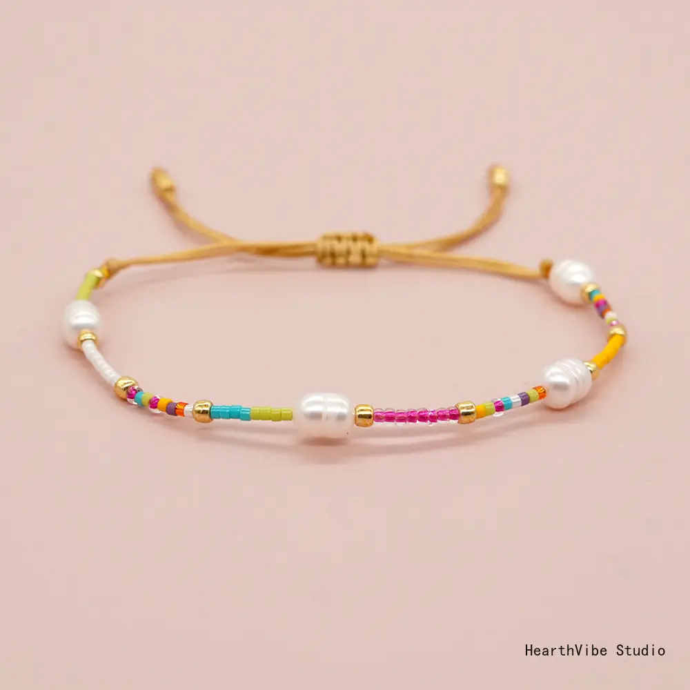 Women's Handcrafted High Shine Natural Freshwater Pearl & Colorful Seed Bead Exquisite Bracelet - Sports & Outdoor Wristband Accessory, High Shine Pearl