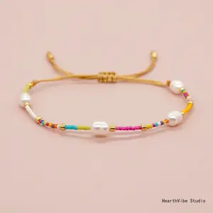 Handcrafted Jewelry: Natural Freshwater Pearl and Colorful Seed Bead Bracelet — Women's Beaded Wristwear