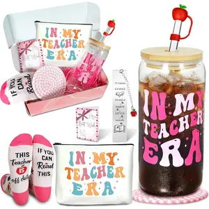 Teacher Gifts - End of Year Teacher Gifts, IN MY TEACHER ERA Iced Coffee Cup, Socks, Makeup Bag, Bookmark, Gift Set for, Appreciation, Retirement, Birthday, Graduation & Bulk Gift