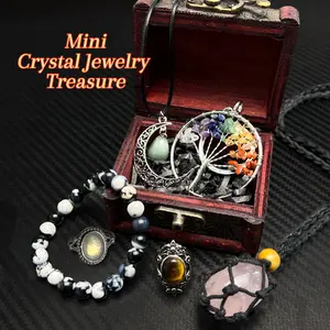 [Video Order] 1 Count Mini Crystal Jewelry Treasure Box Red Fire Quartz, Golden Obsidian, Labradorite, Chakra, Amethyst and so on Birthday Daily Engagement Wedding Accessory Ornament Gift Friend Family Girlfriend