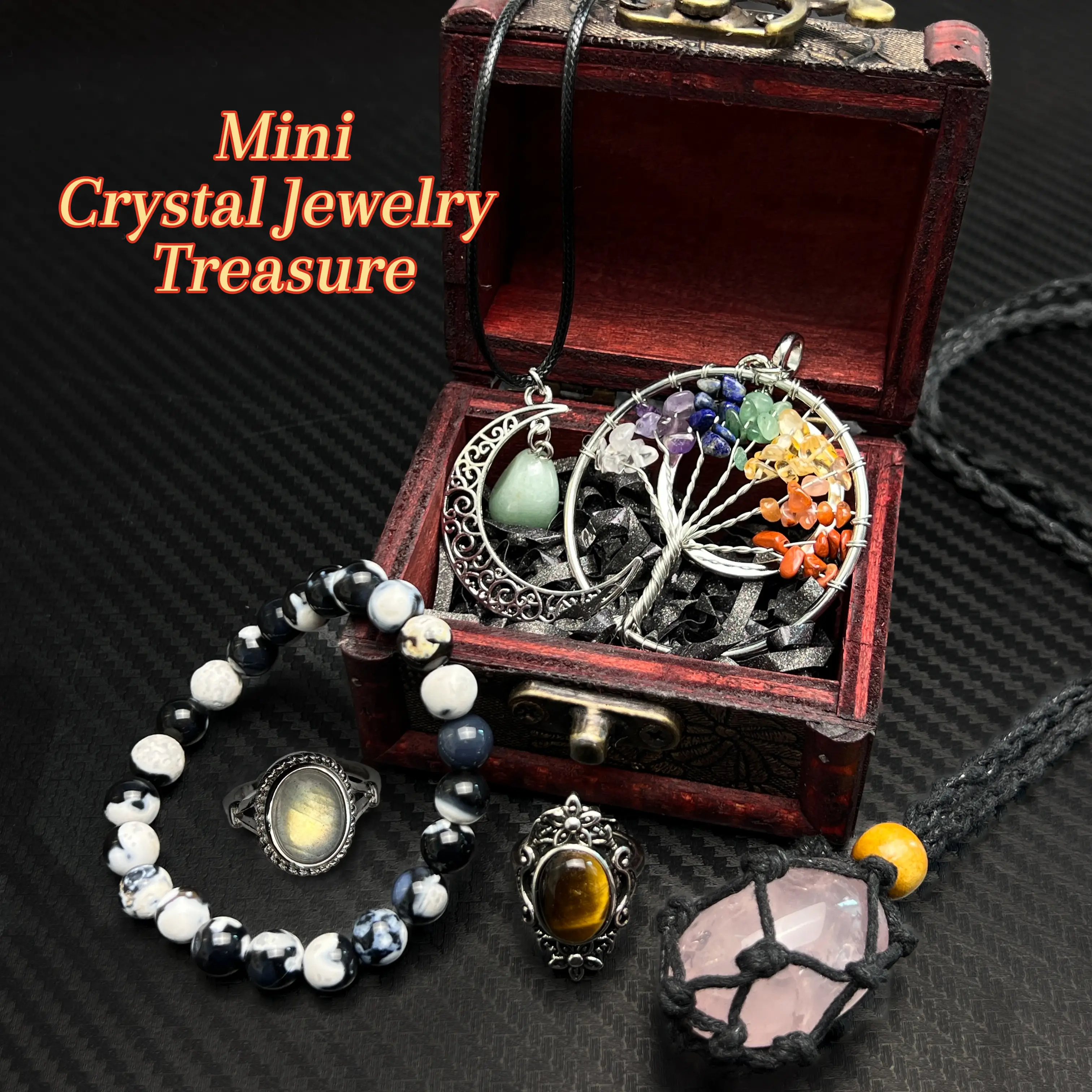 [Video Order] 1 Count Mini Crystal Jewelry Treasure Box Red Fire Quartz, Golden Obsidian, Labradorite, Chakra, Amethyst and so on Birthday Daily Engag