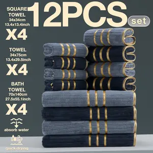 12-Piece Bath Towels Set, Modern Luxury Trim, Quick-Dry Super Absorbent Microfiber, Suitable for Home Camping Hotel School Factory